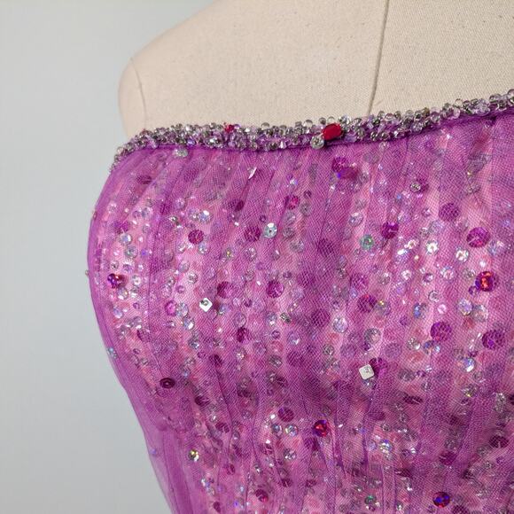 Vintage Prom Dress Maxi Ball Gown 2 Pink Princess Tulle Fairy Glam Purple Sequin - Picture 4 of 16